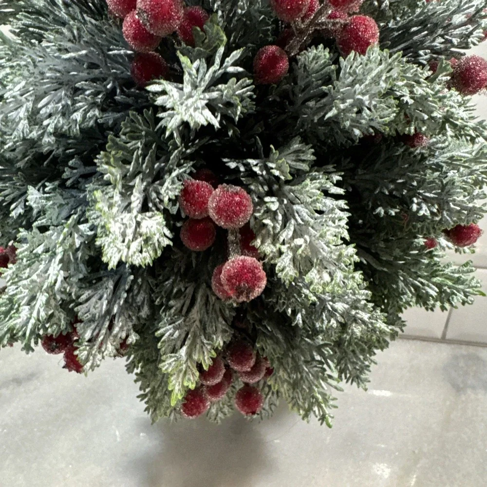 Martha Stewart HANGING TOPIARY KISSING PLANT BALL Winter Fern PIP Berries 8